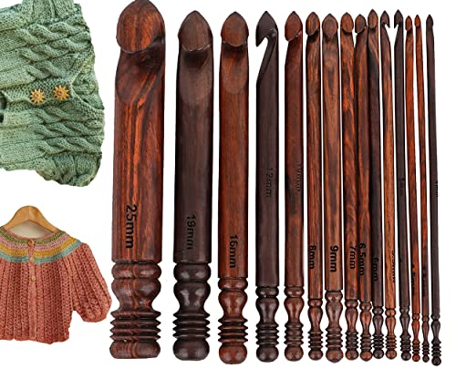 Brainmart F5G01 Wooden Crochet Hooks Rosewood Knitting Needles Various Sizes Engraved Knitting Needle thumb #6
