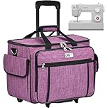 CAB55 Rolling Sewing Machine Case, Detachable Rolling Sewing Machine Carrying Case on Wheels, Trolley Tote Bag with Removable Bottom Wooden Board for Most Standard Sewing Machine -Purple
