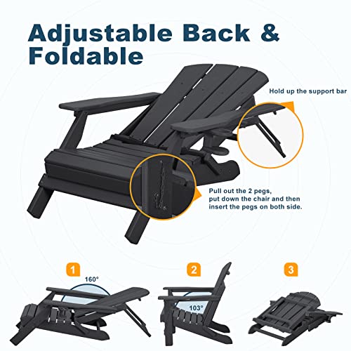Nalone Adjustable Backrest Adirondack Chair Set Of 4, Hdpe Folding Adirondack Chairs With Cup Holder, All Weather Resistant Adirondack Chair, Fire Pit Chairs Oversized Patio Chair Used In Outdoor #TOP3