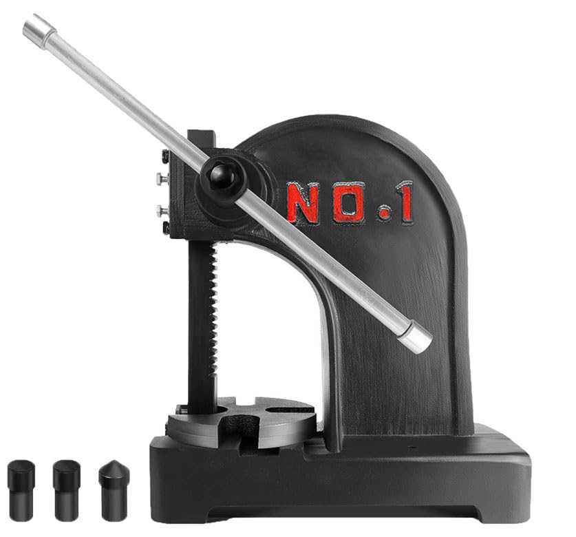 Arbor Press 1 Ton (11.73' H x 9.76' L), Reversible Ram, 3 Drifts, Steel Anvil for Punching/Shaping, Small Workbench (Black)