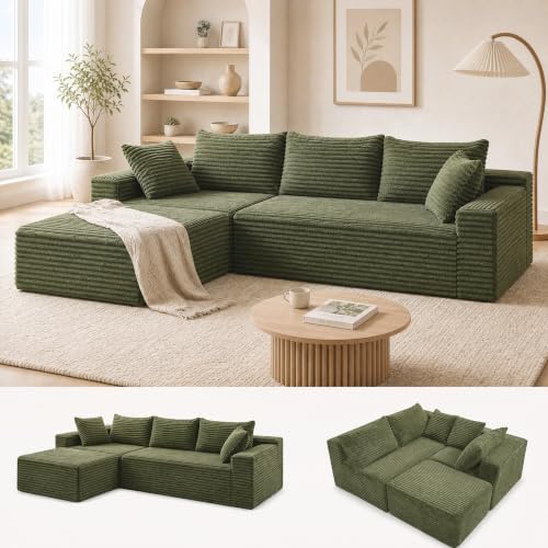 Image of Claiks 104 inch Boneless Couch, Cloud Couch Sectional, Green