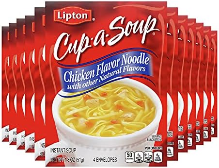 Lipton Cup-a-Soup Instant Soup For a Warm Cup of Soup Chicken Noodle Soup Made With Real Chicken Broth Flavor 1.8 oz 4 ct, Pack of 12