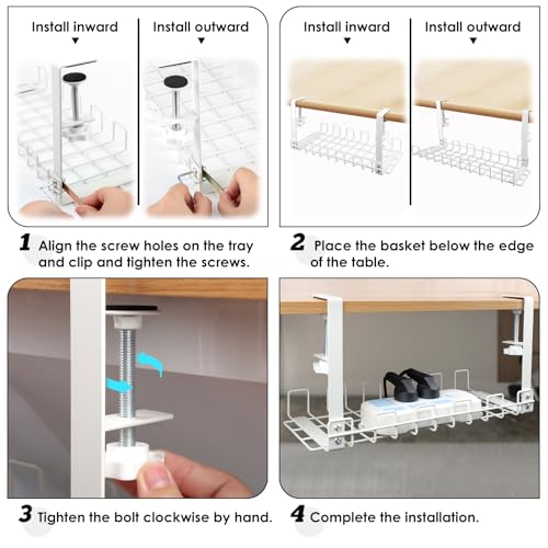Organizador Cables, Bandeja de Gestión de Cables Cable Management, Organizador Cables Escritorio para Debajo del Escritorio, Cesta de Malla sin Taladrar, Accesorios para Almacenar y Esconder Cables - imagen 6