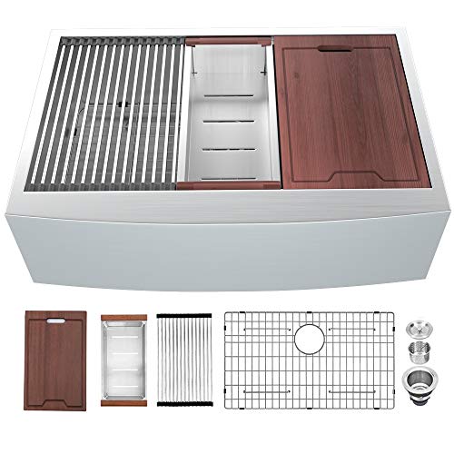 33 Farmhouse Sink - Lordear 33 inch Kitchen Sink Apron Front Ledge Workstation