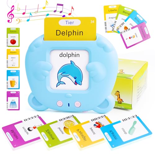 Sprechende Flash Karten, Lernkarten 112 Blätter 224 Wörter, Lernmaschine Elektronisches Interaktives Spielzeug Geschenk für Kinder ab 1-6 Jahr (Deutsch Blau)