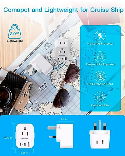 Image of HANYCONY US to UK Ireland Travel Plug Adapter, Type G Travel Adapter 2 Outlets 3 USB Ports(2USB C), UK Power Adapter Converter for USA to Dubai England London Scotland British Kenya Irish Hongkong