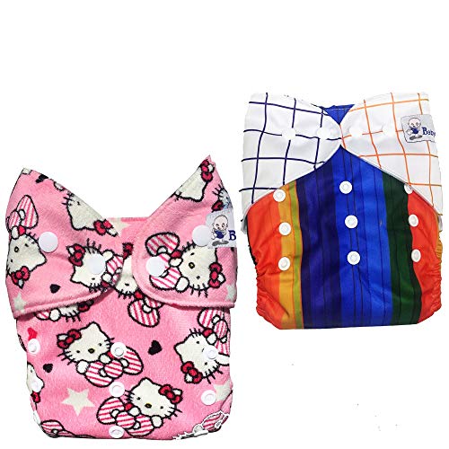 Image of Babymoon (Set of 2) Reusable Cloth Diaper, Premium Adjustable Size Waterproof Washable Pocket Cloth Diaper Nappie (Pencil & Catroon)