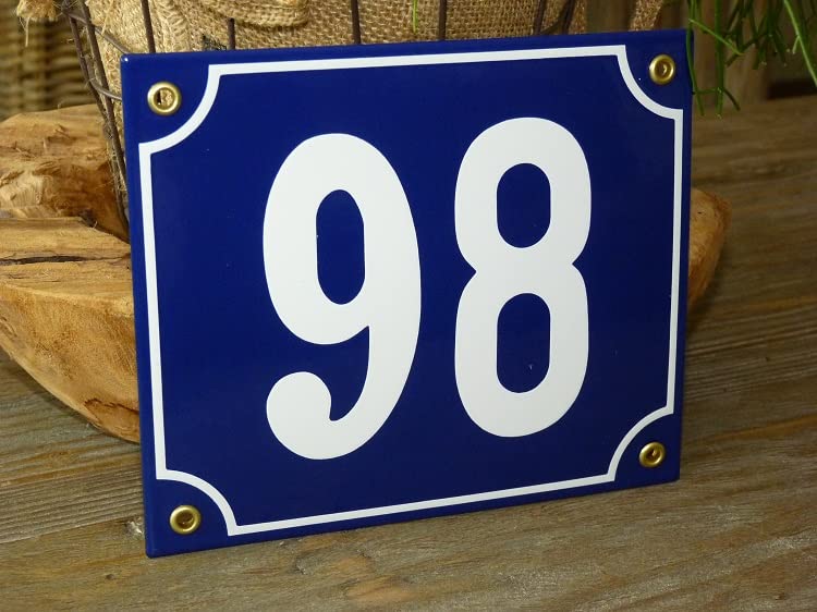 Numéro de maison émail bleu 18x15 signalisation extérieure numéro 98