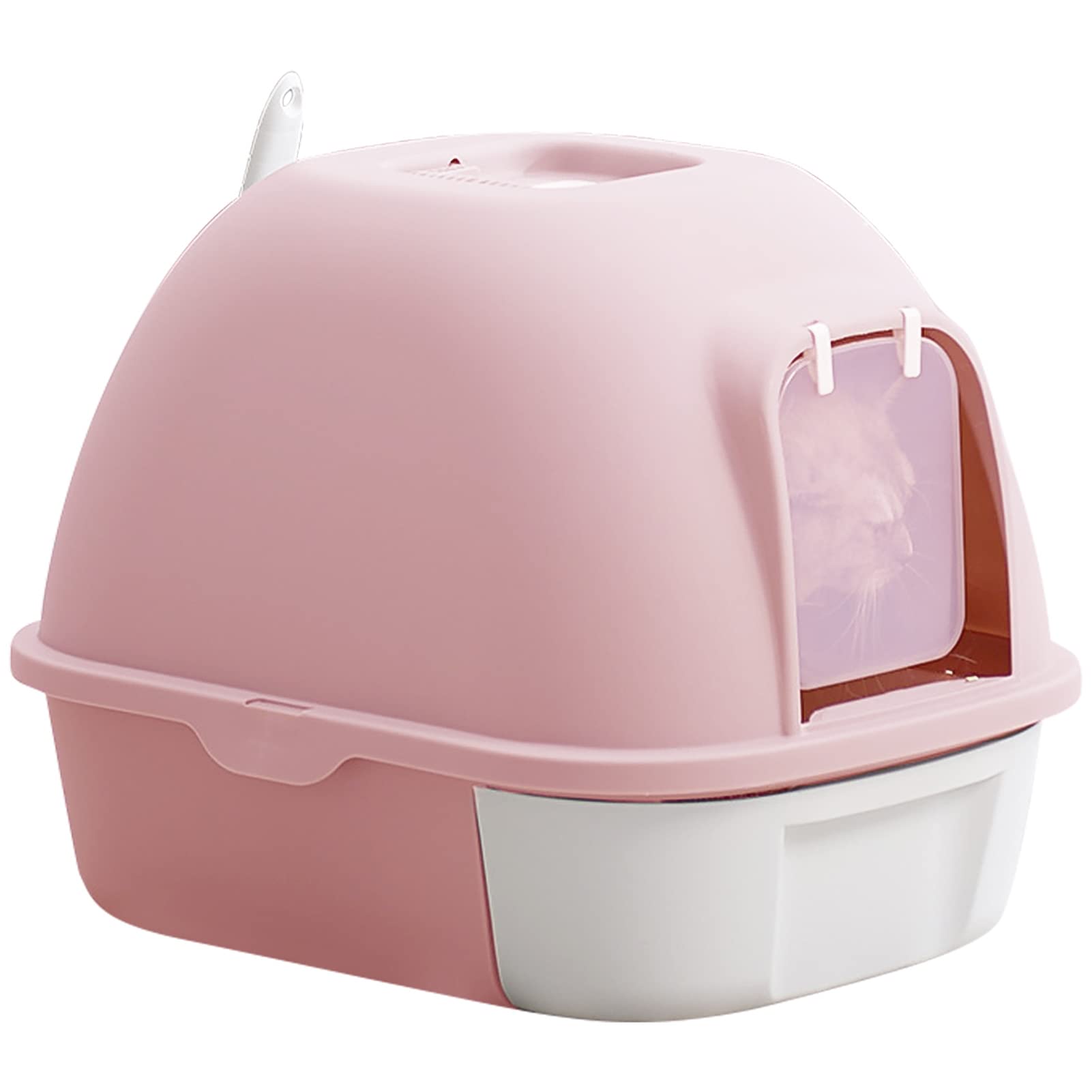 SAPU Large Cat Litter Box Fully Enclosed Cat Toilet with Door, Covered Drawer Type Kitty Litter Pan, Easy to Clean,Odor Proof and Splash Proof House Litter Boxes Pet Supplies,( Pink)
