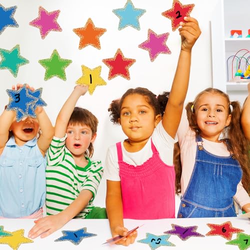 Image of Seajan 108 Pcs Confetti Star Cutouts for Classroom 5.5 Inch Large Bulletin Board Paper Star Decor Assorted Colors Accent for DIY Craft Office School Projects Party Supplies (Pack of 2)