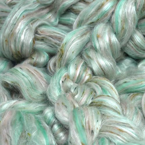 Image of Combed Top Roving. Limited Edition Fiber for Spinning, Needle Felting, Wet Felting, Weaving and Crafting. Fancy, Colorful, Exotic Designer Blend, Mint Chip