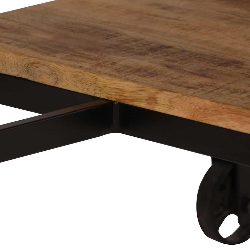 Escritorio de madera de mango maciza con taburete plegable, 115 x 50 x 76 cm, mesa de trabajo para oficina en casa, con espacio de almacenamiento y ruedas para ordenador portátil, monitor y