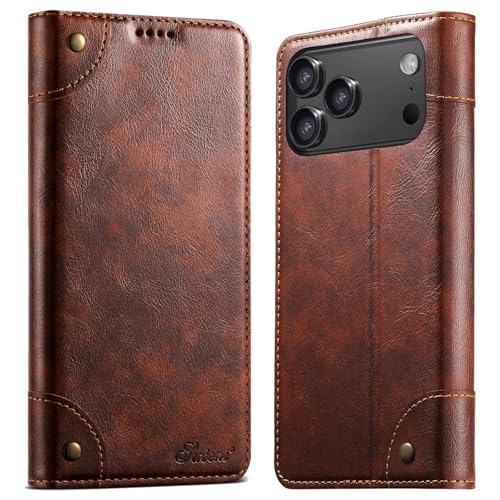 Étui iPhone 17 en cuir marron au design rétro de haute qualité