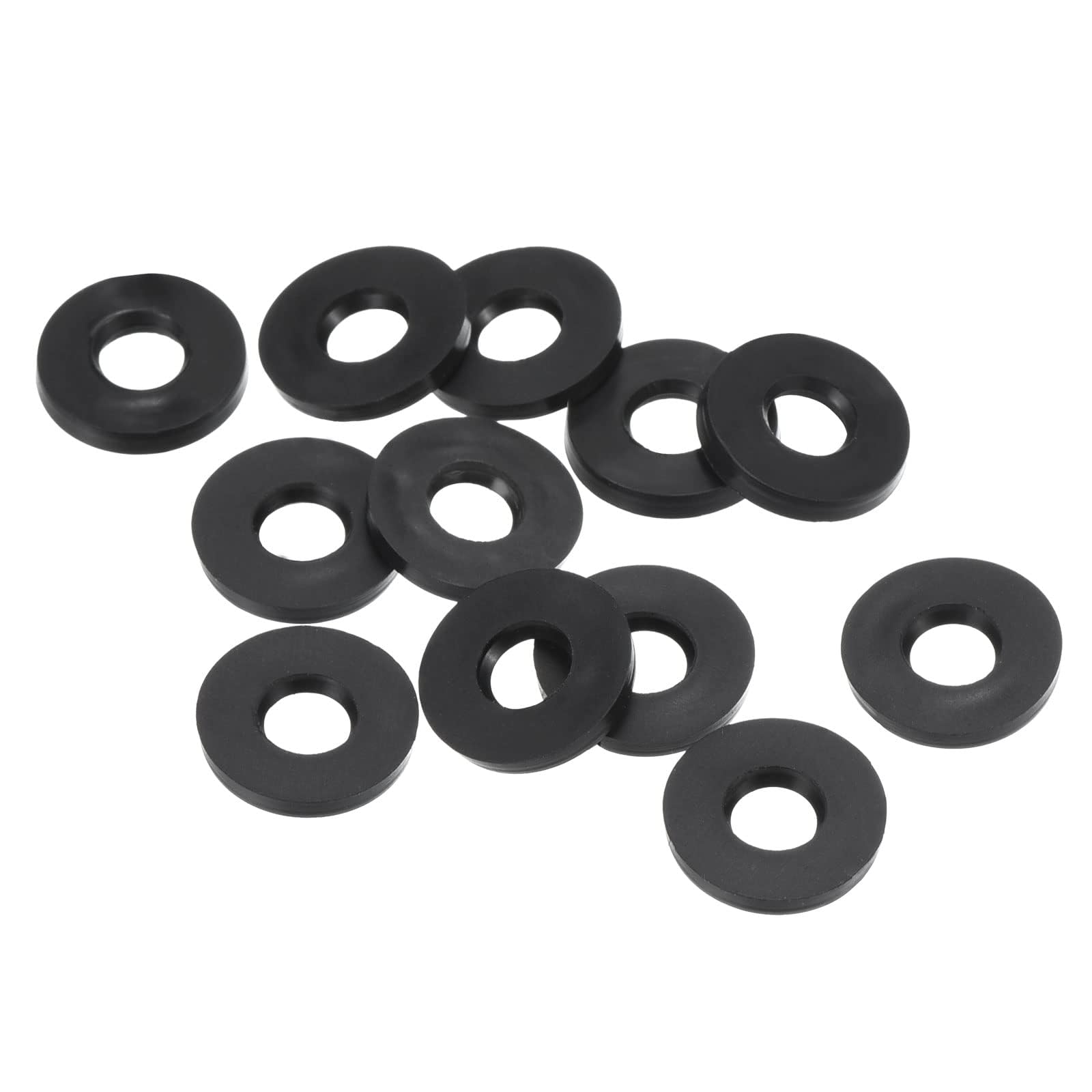 TOP-VIGOR 12Pcs Rubber Flat Washers, 11mm OD 5mm ID 1.6mm Thickness Heavy Duty Black Rubber Grommet Vibration Damping Pads Sealing Gasket Washers for Faucet Pipe Water Hose Fastener Bolt