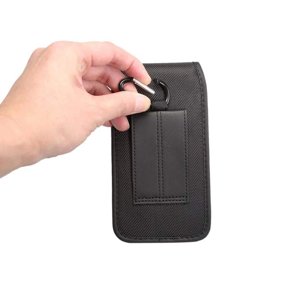 Custodia Cintura con Porta Carte in Pelle e Nylon Verticale per Oppo Realme Narzo 10 (2020) - Nero
