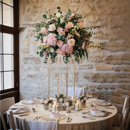 Image of 31.5Inch Gold Flower Stand Centerpieces for Wedding,Metal Column Geometric Flower Stand Tall Floor Vase for Table Decorations Event Home Party( 5pcs)