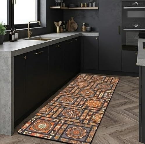Image of HomeCloud Rubber Kitchen Mats for Floor Set of 2 Pcs|Non-Skid, Soft Absorbent Rugs for Kitchen, Laundry, and Hallway|120x40cm, 40x60cm| 4mm Thickness (Mosaic Orange)