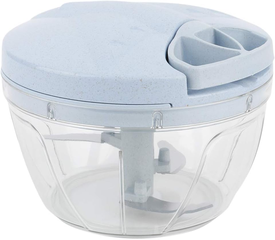 OUKA Multi Function Manual Food Chopper,Fruit Squeezer &Hand Pulled Meat Chopper&Onion Vegetable Chopper Slicer Garlic Mincer with 430 Stainless Steel Blades Household Food Processing Tool (Blue)