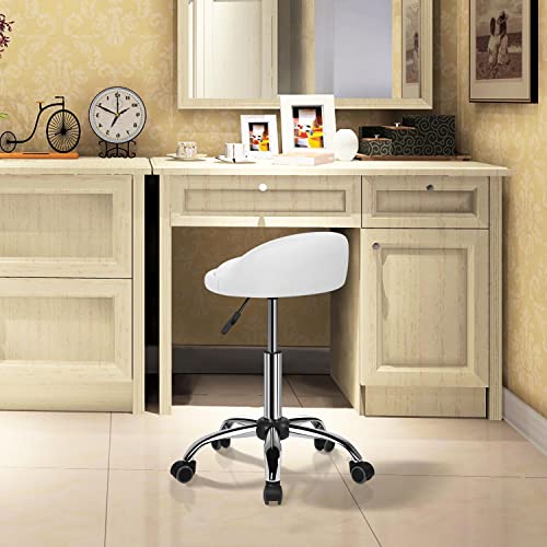 Yaheetech Rollhocker Bürohocker mit Rollen, Drehhocker mit niedriger Rückenlehne, Arbeitshocker Höhenverstellbar, Sitzhöhe 46,5-61 cm, Weiß – Ansicht 4