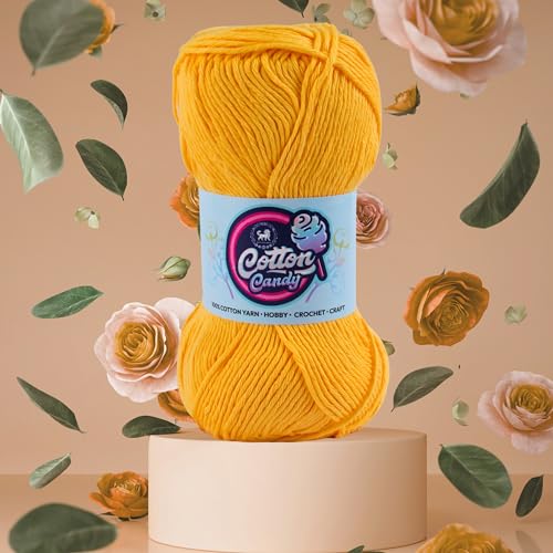 Image of NESTNHAVEN Cotton Candy 100% Cotton Yarn - (100g, 185 Meters) - Luxury Yarn for Crochet, Amigurumi, Embroidery, Toys, Garments, Flowers and Hobby, Projects. (Sunset Yellow) | (500 Gm)