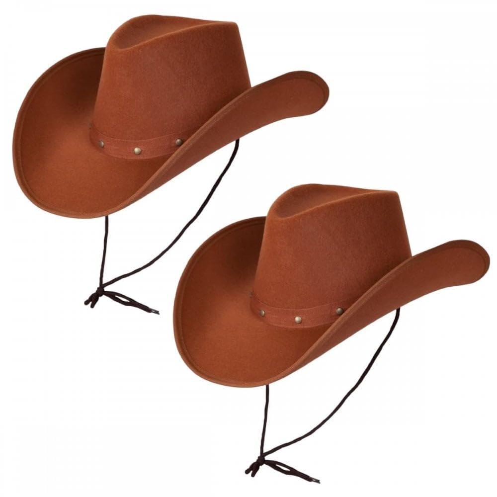 Titch & Timbo Adult Texan Cowboy Hat 2 Pack (Multiple Options) : Fancy Dress Party Accessory Country Western Rancher Wild West Music Festival (Classic Texan, Brown,Brown)