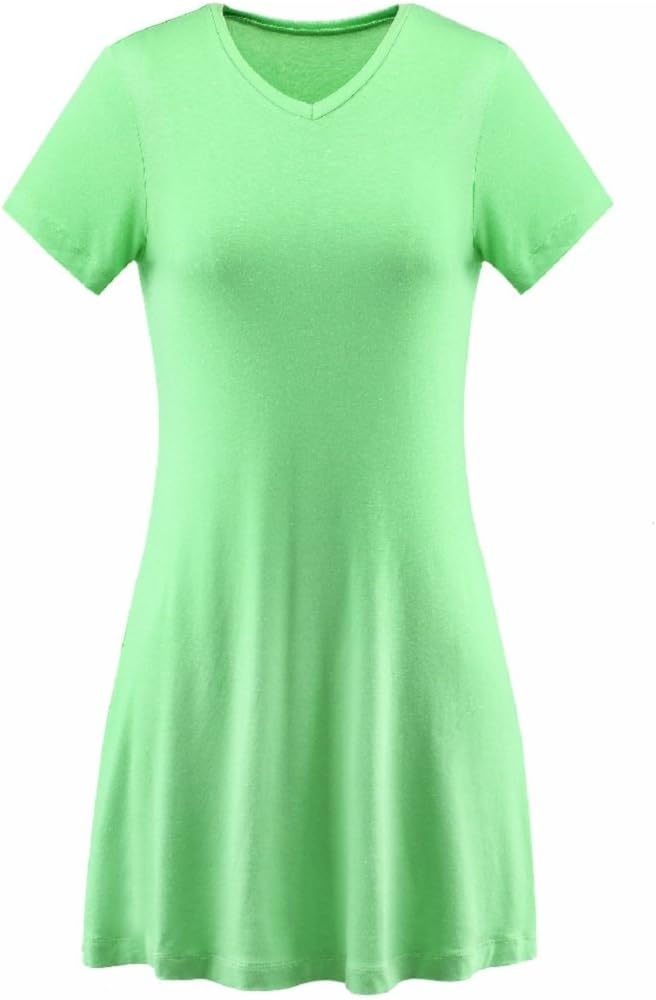 A-WintageWomen's Green Dress Costume V-Neck Tunic Top Short Sleeve Mini T-Shirt Dress Casual Shirt Halloween Cosplay
