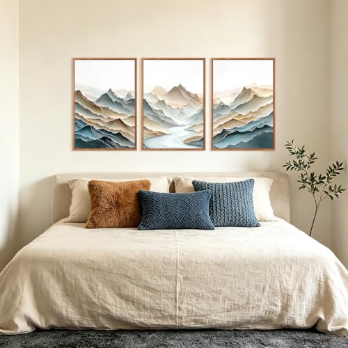 Image of CHDITB 3D Abstract Mountain Wall Art, Neutral Layered Landscape Wall Decor