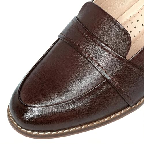 Image of Mona flying Women's Leather Dress Penny Loafers Slip On Flats Office Shoes