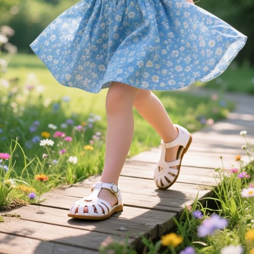 Image of THEE BRON Toddler Girls Closed-Toe Sandals Sweet Retro Cutout Summer Dress Shoes