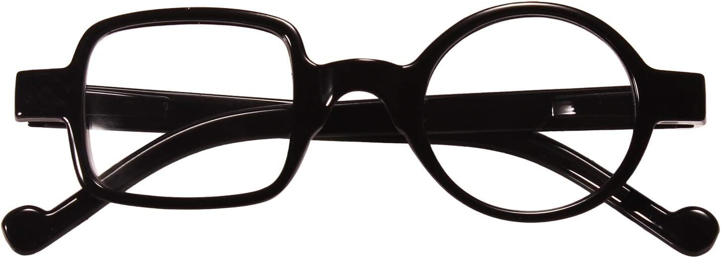 Ashilun One Square One Round Irregular Reading Glasses Retro Readers with Spring Hinge (+150,Black)