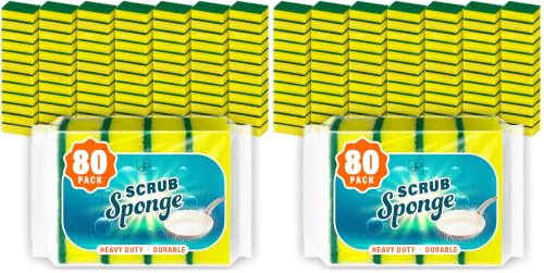 Image of DecorRack 80 Count Non-Scratch Cleaning Scrub Sponges, Dual-Sided Heavy Duty Kitchen Sponges for Dishes, Cleaning Household, Bathroom, Car Wash - Yellow (Pack of 160)