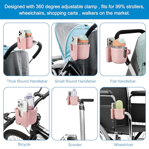 Image of Accmor Stroller Cup Holder with Phone Holder, Bike Cup Holder, Universal Cup Holder for Uppababy Nuna Doona Strollers, 2-in-1 Cup Holder for Walker, Wheelchair, Scooter