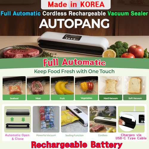 Image of Automatic Vacuum Sealer Machine, Cordless Food Preserver with 85Kpa Suction & Pulse Mode, Durable Silicone Chamber, Includes 20 Exclusive Sealer Bags