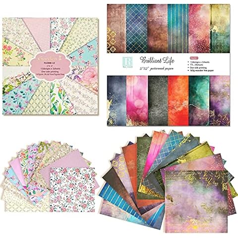 Rancco 48 Sheets Scrapbook Paper Set, Beautiful sky & Lovely Floral Cardstock Paper Pad, Singe Sided Patterned Paper for Cardmaking/Bouquet/DIY Photo Album, 6x6Inch, 12x12 Inch Decorative Craft Paper Cover