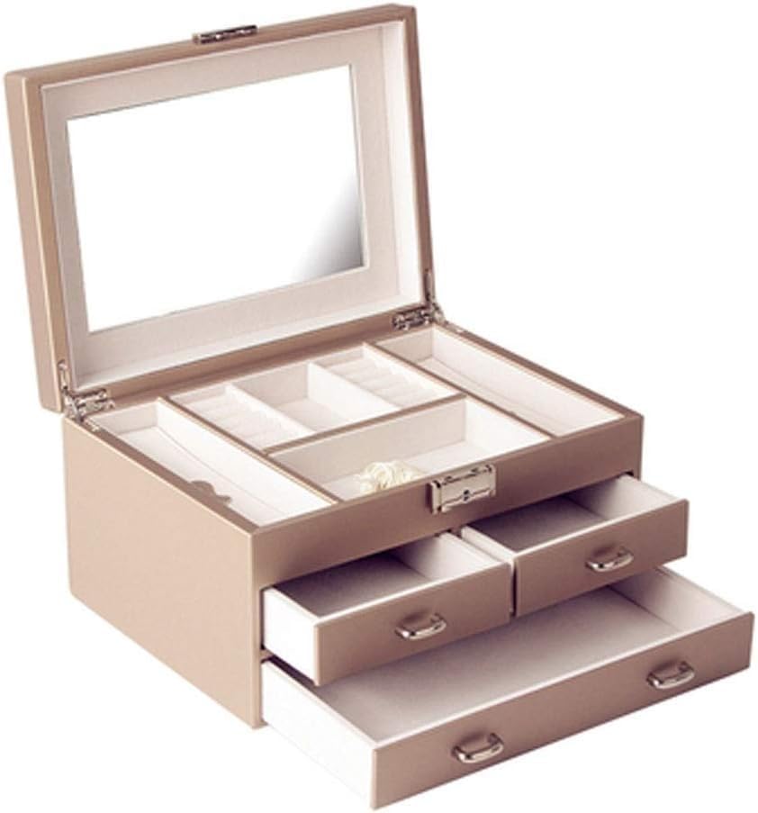 Jewelry Storage Box Gift for Women Jewelry Box high-Grade Leather Large-Capacity Solid Wood Jewelry Storage Box Gift Finishing