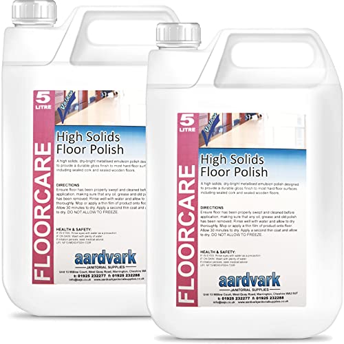 10L Aardvark High Solids Floor Polish - Medium to High Wear Durable Gloss Emulsion Surface Finish to Wooden Sealed, Cork Sealed & Lino Floors