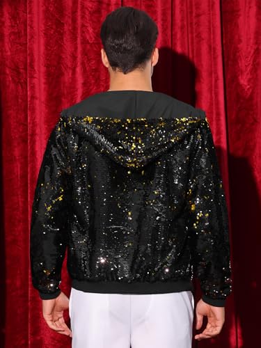 Lars Amadeus Sequins Jacket for Men's Long Sleeves Zip Up Flip-Sequin Sparkle Metallic Hoodie Jackets3