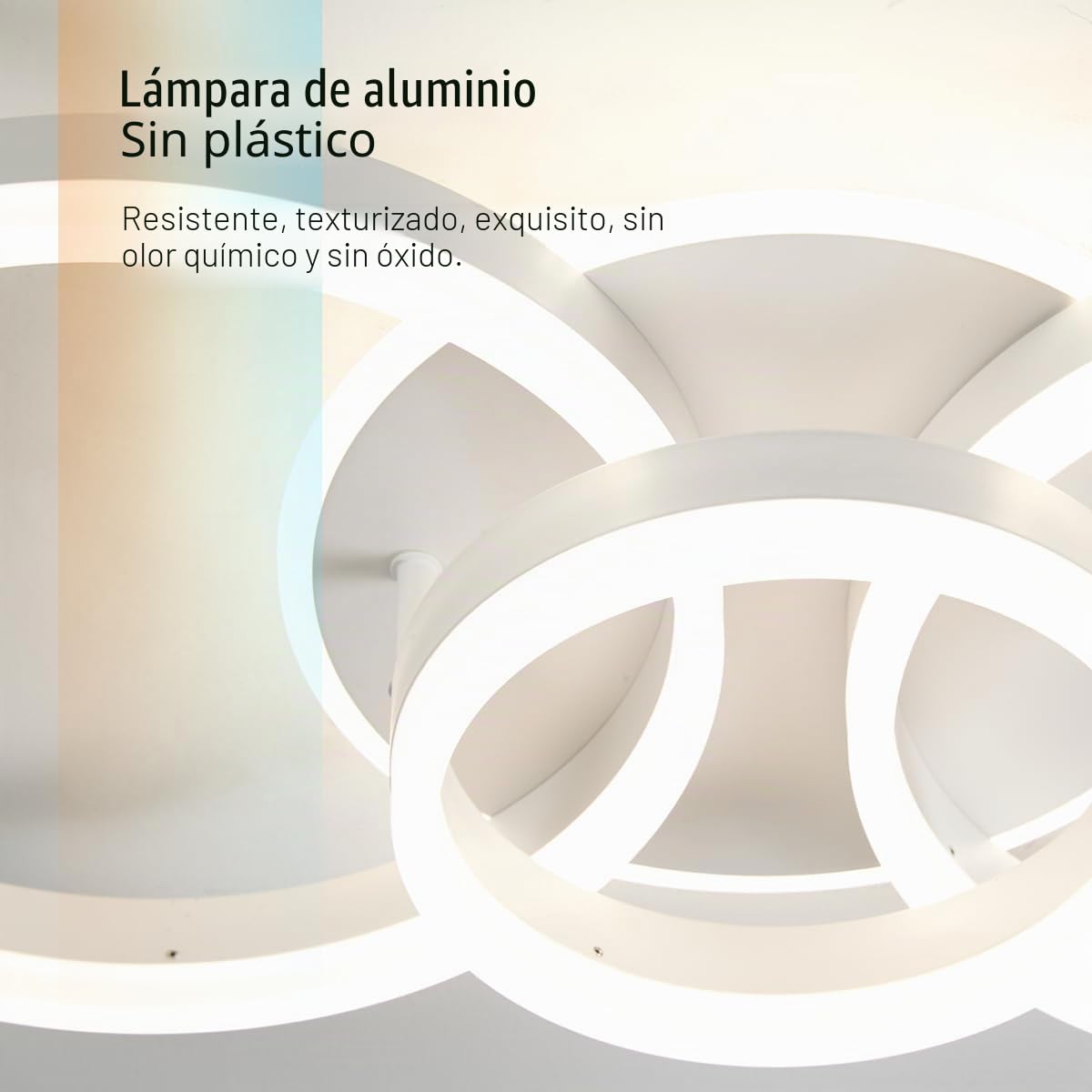 Lámpara de techo regulable con mando a distancia, 65 cm, 50 W, diseño moderno de 3 anillos, lámpara de techo LED para salón, dormitorio, cocina, luz nocturna, función de memoria, color blanco