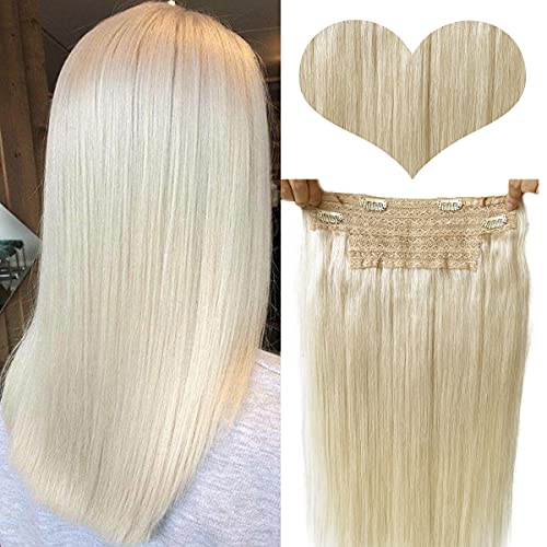 Halo Hair Extensions Platinum Blonde Remy Real Hair Extensions Invisible Wire Halo Extensions Hairpiece with Secrect Fish Line 16 inch 80G/ set of Hair Extensions for Women