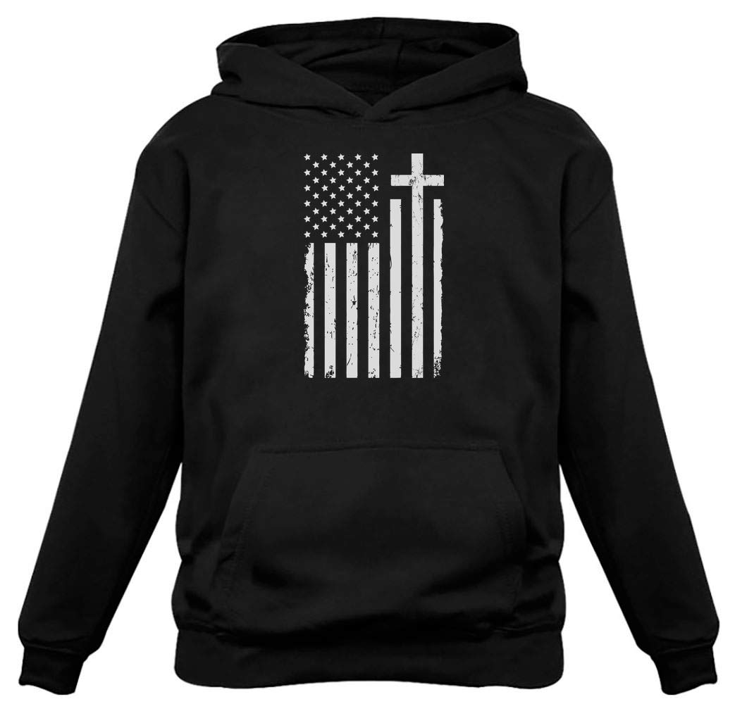 TeeStars - Christian Distressed White USA Cross Flag - Religious Hoodie