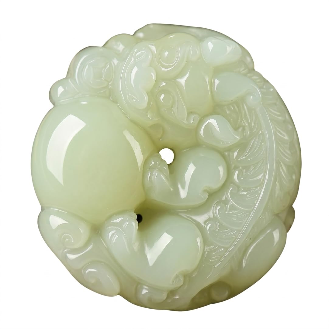 Collier de jade gravé pour hommes et femmes, pendentif vert clair unique