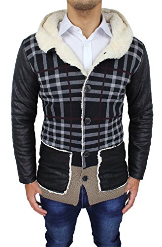 Cappotto Uomo Nero Grigio Fantasia Quadri Giacca