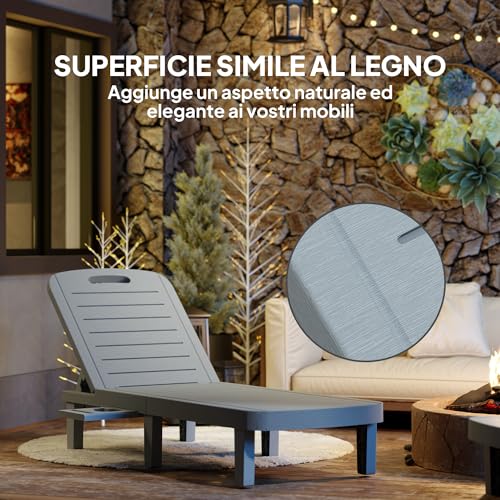 Outsunny Set Di 2 Lettini Prendisole Da Giardino Con Schienale Regolabile E Vassoi Retrattili, Sdraio Da Giardino In Polipropilene, Per Spiaggia, Piscina, 62X158X88 Cm, Grigio Scuro - 6