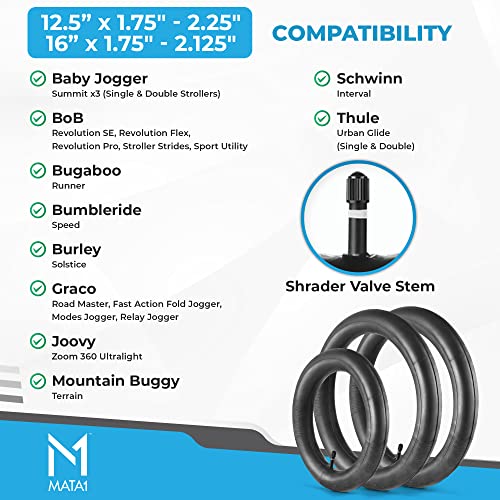 Inner Tube Tire Replacements Two 16'' X 1.75/2.125 & One 12.5'' X 1.75/2.25 For Jogging Stroller, Compatible W/All Brands: Bob Revolution Flex/Pro/Se/Su, Graco, Go Jogging & More, By Mata1-Usa #TOP2