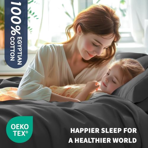 Shilucheng 100% Egyptian Cotton Queen Size Sheets Set (Black, Queen) - image 3