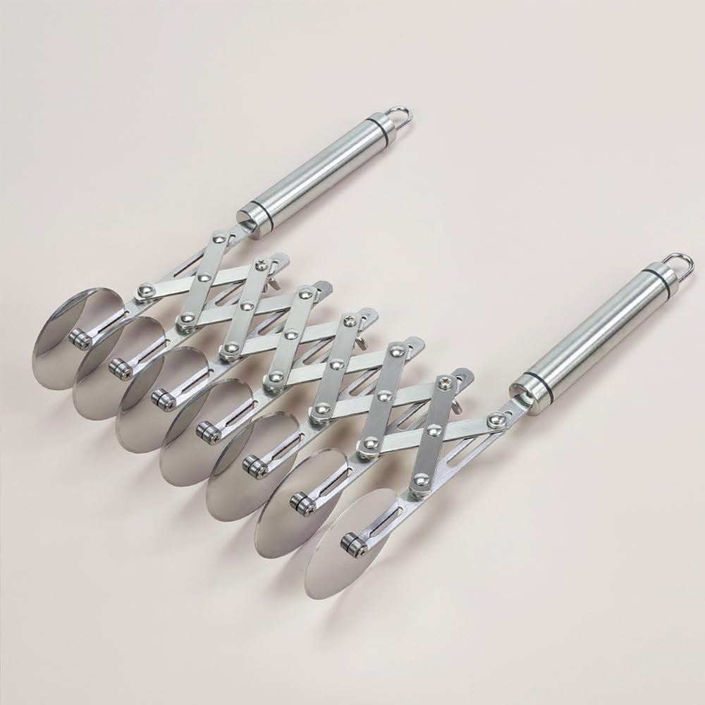 Tagliapasta Regolabile a 7 Ruote in Acciaio Inox Rullo Tagliapasta Tortellini Regolabile Dentellato Tagliapizza, Taglia Pasta a Rotella 7 Wheel Cutter per Cucina, Pane e Torte