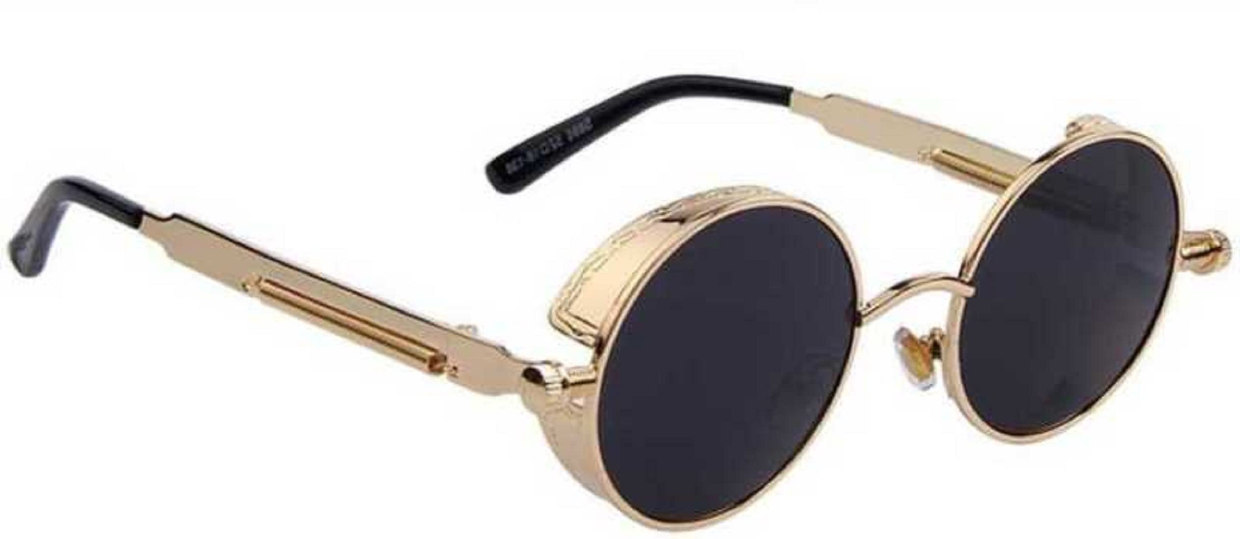 Sunwear Men's and Women's Round Steampunk Arjun Reddy Sun Glasses - Polarized-Metal Lenses with Case - UV Protection (Gold-Black)-picture-14