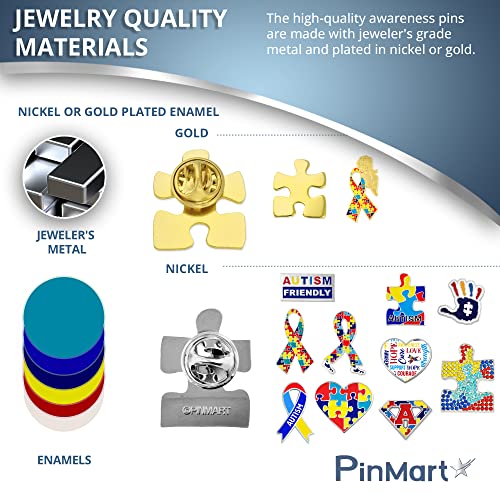 Pinmart Autism Awareness Puzzle Piece  Pin – Nickel Plated Enamel Lapel Pin - Inspiring  Symbols Of Autism Support - Secure Clutch Back For Hats, Scarves And Backpacks #TOP5