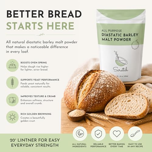 Image of Scratch Diastatic Malt Powder for Baking - (10oz) Dried Barley Malt for Baking Bread - Bread Improver - Premium Baking Ingredients for Breads, Pizzas, Pretzels, Desserts, Shakes and More (Pack of 2)