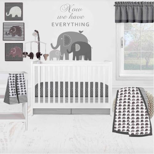Bacati - Elephants White/Gray 10 pc Crib Bedding Set with 2 Crib Fitted Sheets
